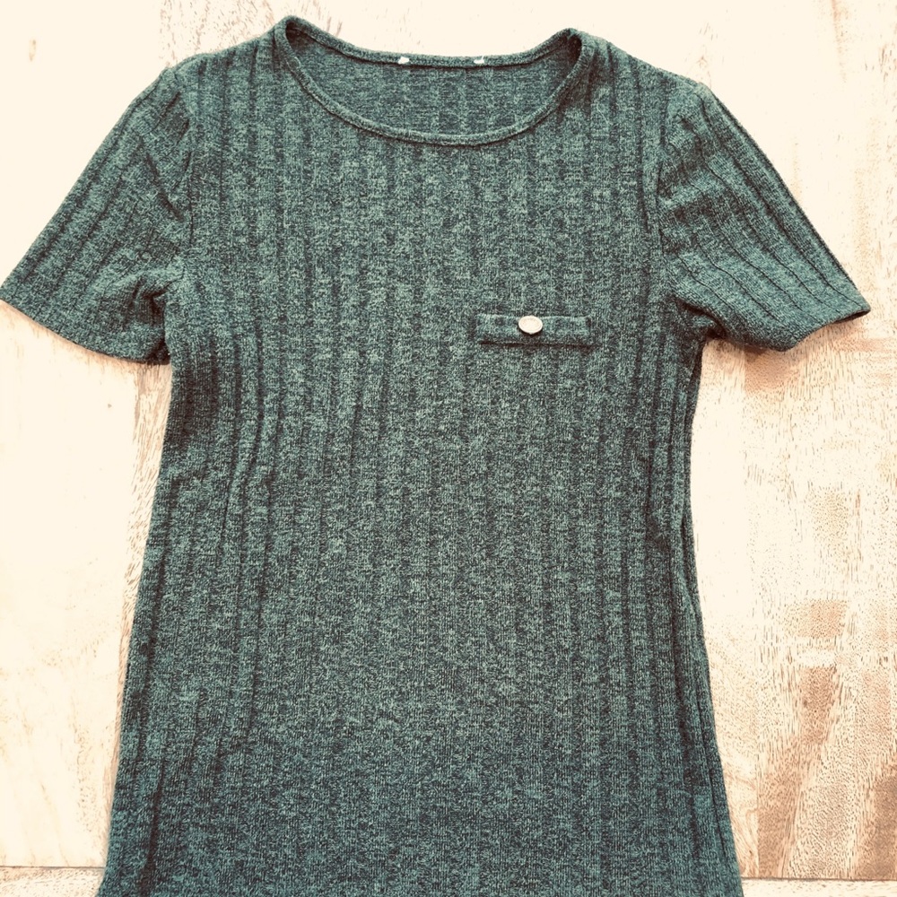 Zara Ribbed Fitted Tee with pocket